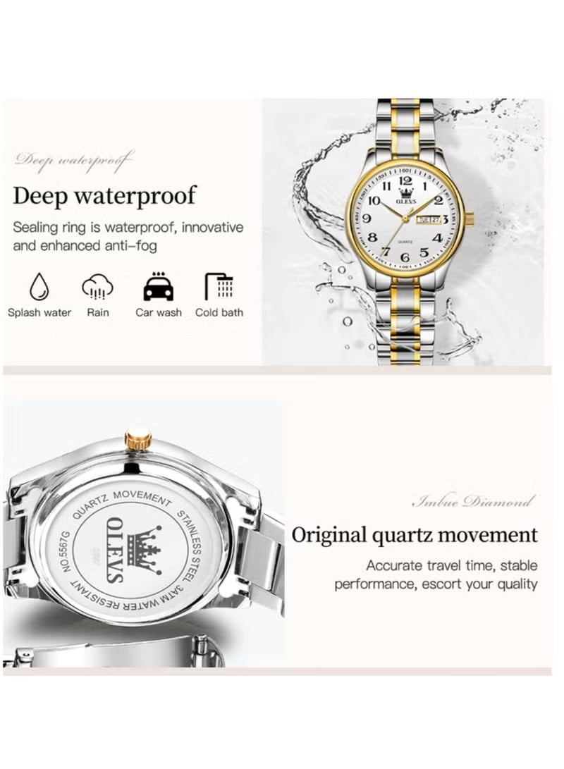 أوليفز ساعة OLEVS للسيدات من الفولاذ المقاوم للصدأ مقاومة للماء، عرض تناظري كبير وسهل قراءة التاريخ للسيدات - Image 4