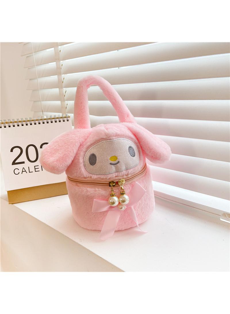 Y&D Cute Plush Mymelody Makeup Bag handbag  Open Flat Travel Toiletry Accessories Organizer Cosmetic Pouch with Handle for Cosmetics Brushes Toiletry Jewelry - Image 1