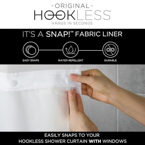 Hookless It's A Snap! Polyester Fabric Snap-in Replacement Shower Curtain Liner with Magnets Curtain with Sheer Window, 70" x 54", Water-Repellent, Easy Install, White - Image 3