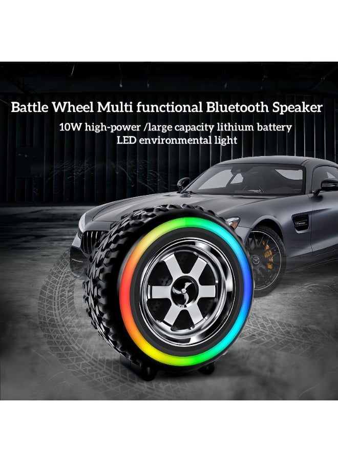 Colorful ambient light tire Bluetooth speaker, wireless Bluetooth speaker, mini smart subwoofer, portable battle wheel, portable Bluetooth speaker, long playback time, 10M Bluetooth range, enhanced bass, noise cancelling microphone, white, desktop creative decoration dazzling - Image 3