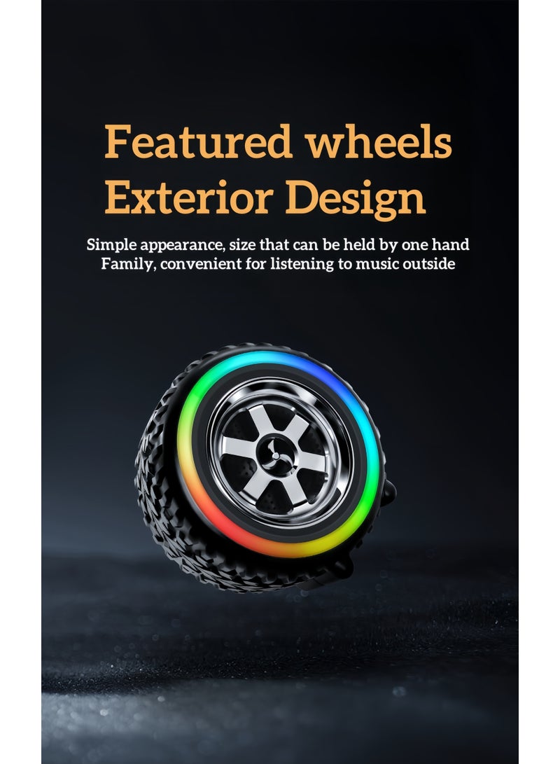 Colorful ambient light tire Bluetooth speaker, wireless Bluetooth speaker, mini smart subwoofer, portable battle wheel, portable Bluetooth speaker, long playback time, 10M Bluetooth range, enhanced bass, noise cancelling microphone, white, desktop creative decoration dazzling - Image 5