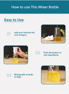 ZYMTA Oil Dispenser, Salad Dressing Mixer for Homemade Salad Dressings, Dressing Bottle with Button to Mix and Pour Spouts  - Image 5