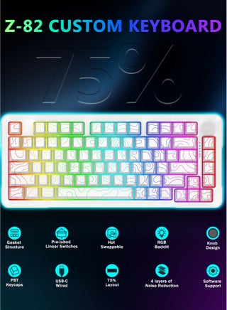 Z-82 Topographic RGB Wired Mechanical Keyboard with Knob, 75% Gasket Hot Swappable Custom Gaming Keyboard, Side Printed PBT Keycaps, 81 Keys Compact Design﻿ - view 2