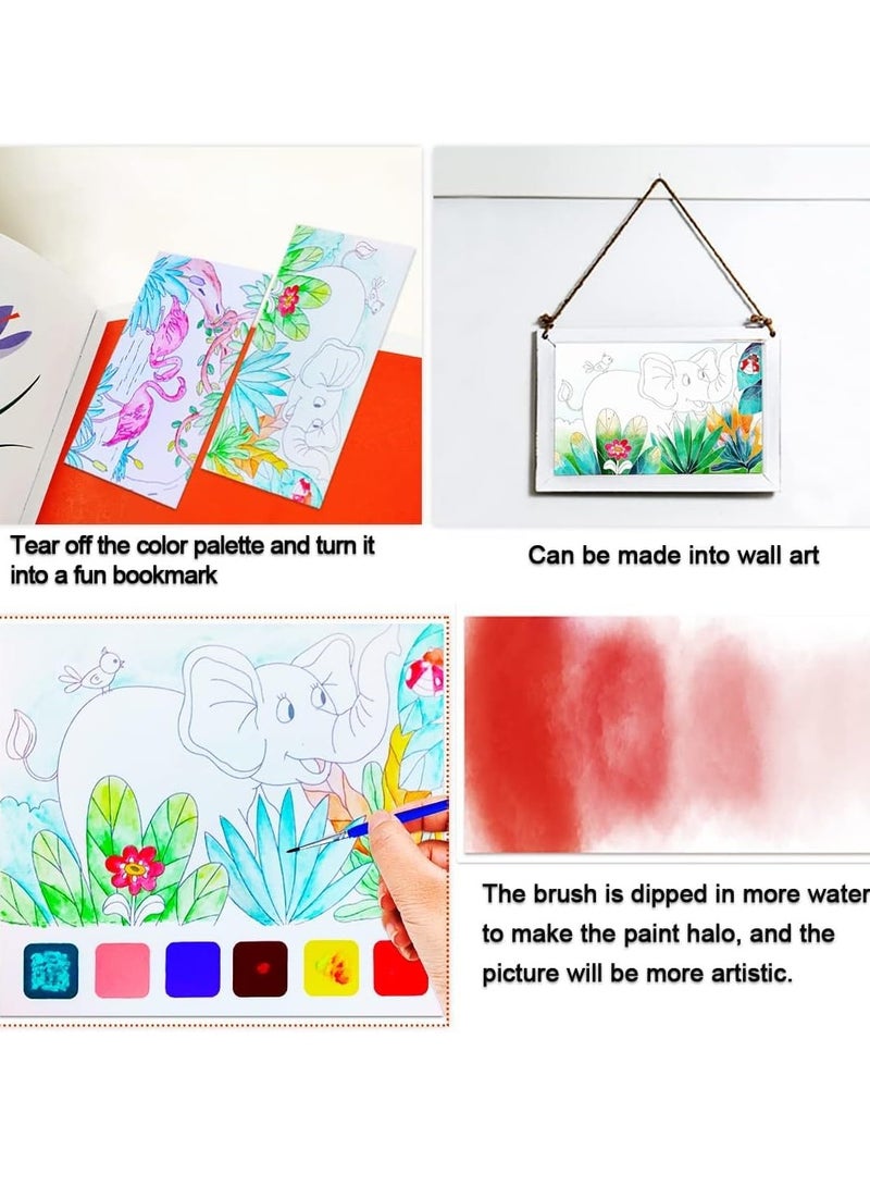 Pocket Watercolor Painting Book for Toddlers Travel Pocket Watercolor Kit with Paints Arts and Crafts for Girls Boys Water Colors Paint Book Kids Watercolor Coloring Books for Kids Ages 3+ Animal - Image 3