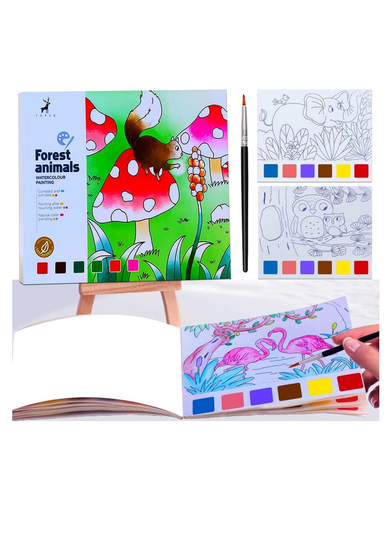 Pocket Watercolor Painting Book for Toddlers Travel Pocket Watercolor Kit with Paints Arts and Crafts for Girls Boys Water Colors Paint Book Kids Watercolor Coloring Books for Kids Ages 3+ Animal - Image 1