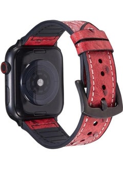 PROMASS Ostrich Texture Leather Replacement Watchbands For Apple Watch Series 7/6/5/4/3/2/1/SE 41/40/38mm Red 