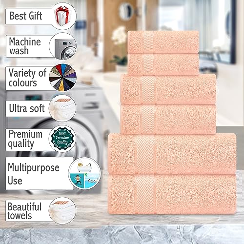 CRAFTBERRY Bath Towels Set-100% Cotton-2 Towels, 2 Hand & Washcloths-Large, Quick Dry, Absorbent, Soft Plush-Home, Gym, Spa, Hotel, Pool, Shower -6 Piece Luxury Bathroom - Peach - Image 5
