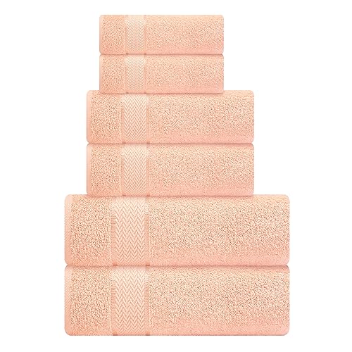 CRAFTBERRY Bath Towels Set-100% Cotton-2 Towels, 2 Hand & Washcloths-Large, Quick Dry, Absorbent, Soft Plush-Home, Gym, Spa, Hotel, Pool, Shower -6 Piece Luxury Bathroom - Peach - Image 1