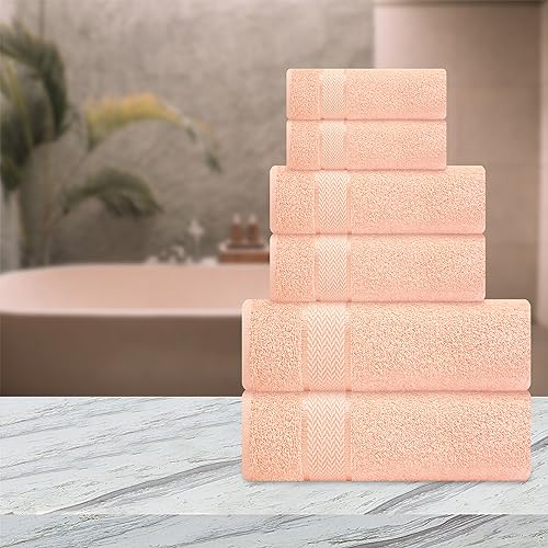 CRAFTBERRY Bath Towels Set-100% Cotton-2 Towels, 2 Hand & Washcloths-Large, Quick Dry, Absorbent, Soft Plush-Home, Gym, Spa, Hotel, Pool, Shower -6 Piece Luxury Bathroom - Peach - Image 3