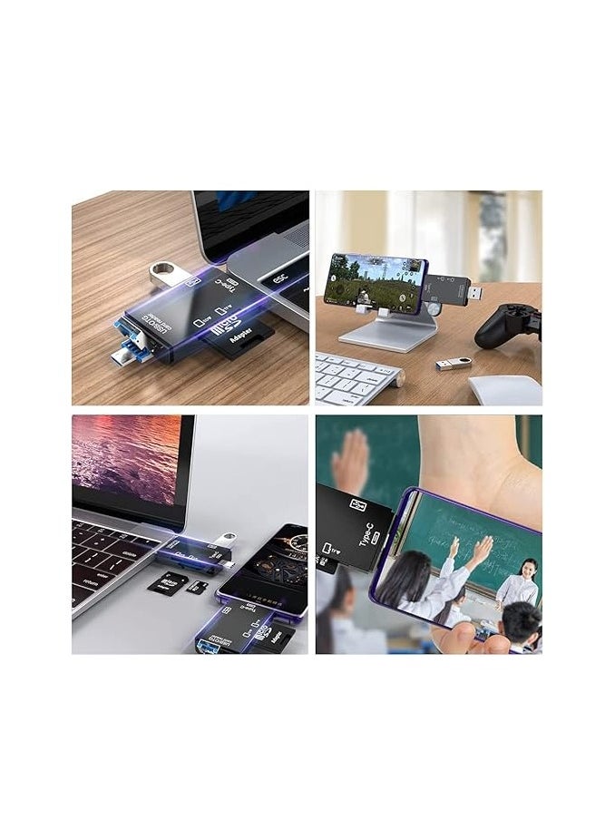 OUYoo - OUYoo SD Card Reader, 6-in-1 USB C/Micro/USB Memory Reader Camera Viewer, USB 3.0 SD Card Reader Adapter Used for SD-3C SD Micro SD TF SDXC SDHC MMC RS-MMC Micro SDXC Micro SDHC UHS-I - Image 1
