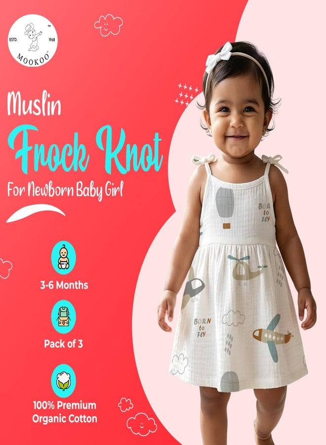 Mookoo Muslin Frock Knot Baby Girl Dress | Frock for New Born Girl | Soft Cotton Frock | New Born Baby Clothes|PO3|0-6(Airplane,Banana,Snail) - Image 5
