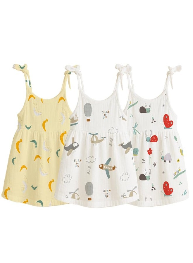 Mookoo Muslin Frock Knot Baby Girl Dress | Frock for New Born Girl | Soft Cotton Frock | New Born Baby Clothes|PO3|0-6(Airplane,Banana,Snail) - Image 1