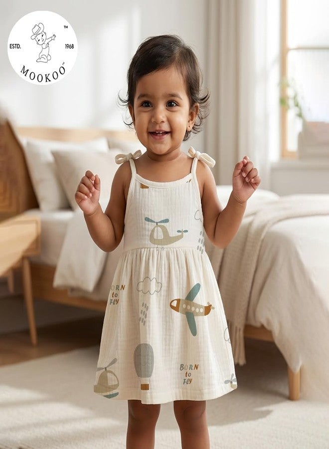 Mookoo Muslin Frock Knot Baby Girl Dress | Frock for New Born Girl | Soft Cotton Frock | New Born Baby Clothes|PO3|0-6(Airplane,Banana,Snail) - Image 2