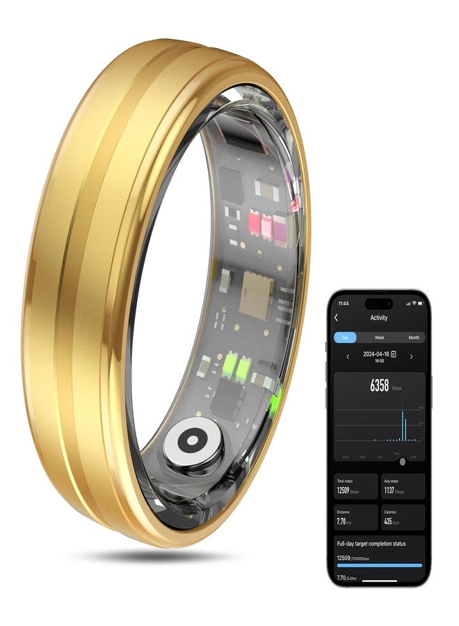 MagLoop Smart Ring Health Tracker for Men/Women,Fitness Ring Sleep Tracker,Fast Charging for Long-Lasting Use,for Pedometer Exercise,Monitor Sleep, Heart Rate, Stress,Waterproof (Gold, 12) - Image 1
