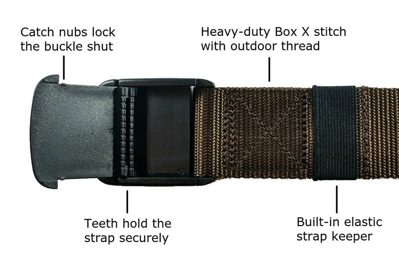 Betta 1.5 Inch Wide Men's Nylon Web Belt with High-Strength Adjustable Buckle (Large, Brown) - Image 4