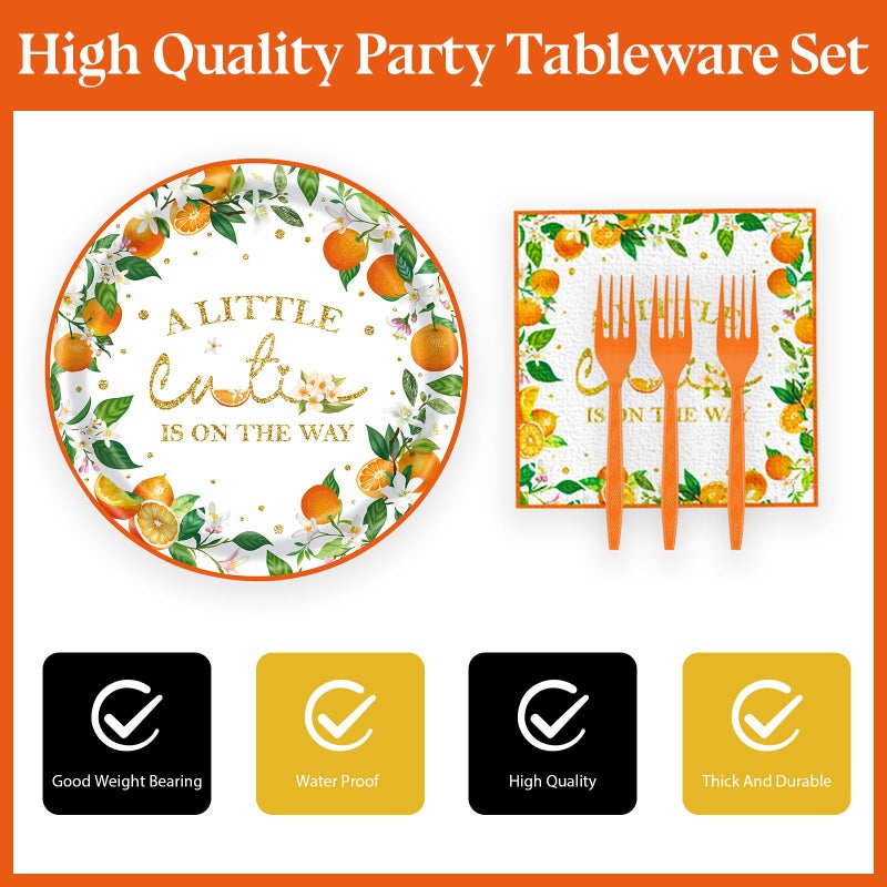 KFJBPB 72 Pcs Little Cutie Baby Shower Party Supplies - Orange Birthday Decorations  Paper Plates and Napkins Set - A Little Cutie is on The Way Tableware Serves 24 - Image 3