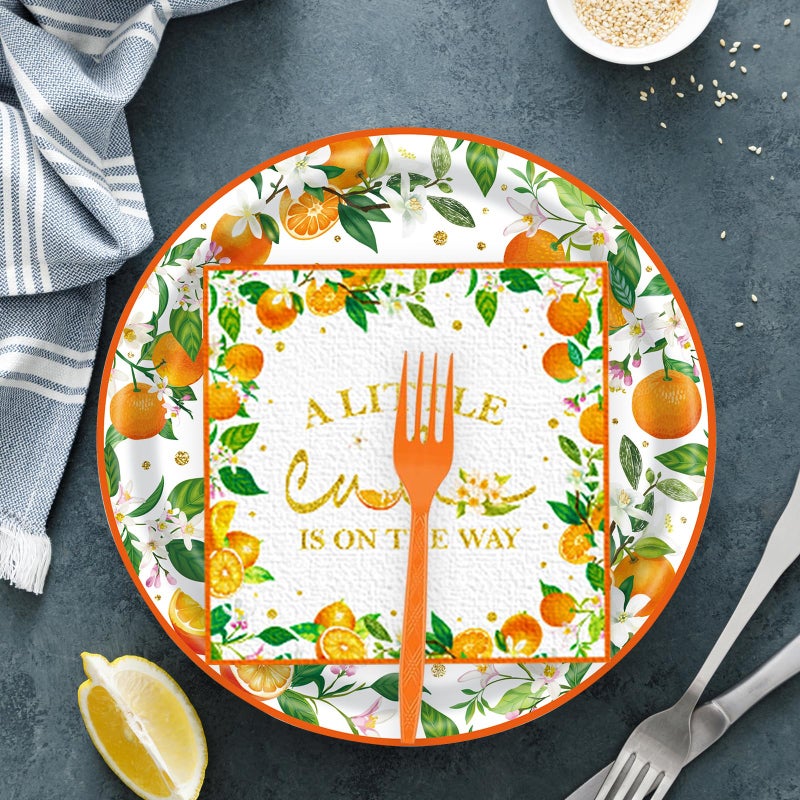 KFJBPB 72 Pcs Little Cutie Baby Shower Party Supplies - Orange Birthday Decorations  Paper Plates and Napkins Set - A Little Cutie is on The Way Tableware Serves 24 - Image 5