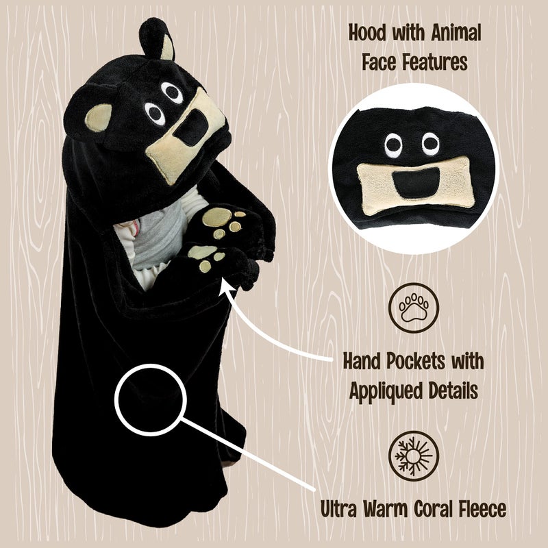 Lazy One Wearable Hooded Blanket for Kids, Animal Hooded Blanket (Bear) - Image 5