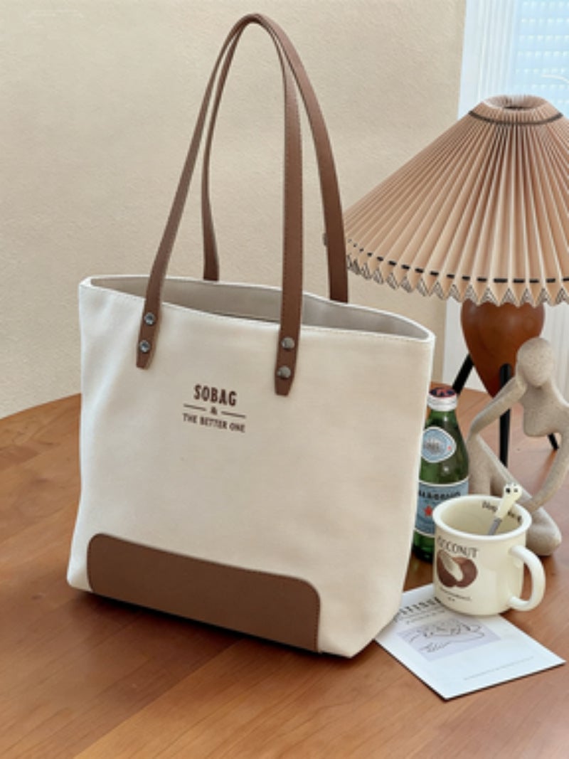 2026 New Large-Capacity Color-Block Canvas Tote Bag for Commute, Fashionable, Lightweight, Women - Image 4