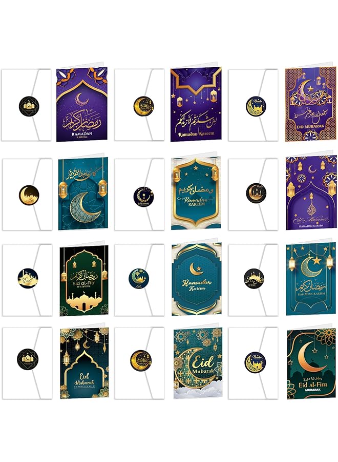 erorex 12 Set Eid Mubarak Gift Cards With Envelopes Seal Stickers 12 Styles Ramadan Kareem Greeting Cards Happy Ramadan Cards Eid Gifts Card Holder Eid Decorations Party Supplies Celebration  - Image 1
