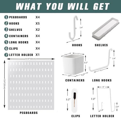 RIVTUN Wall-Mounted Pegboard Kit, 25.2" x 25.2" Organizer Panel – Large, Cost-Effective & Nail-Free Installation White - Image 4