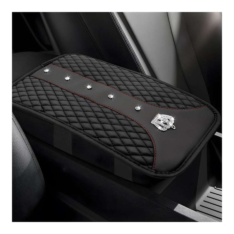 Yourkar Bling Crown Car Center Console Mats AntiSlip and Waterproof Crystal Car Armrest Pad Protector Universal Rustproof Armrest Decor Cushion for Cars SUVs Car Accessories Black - Image 3
