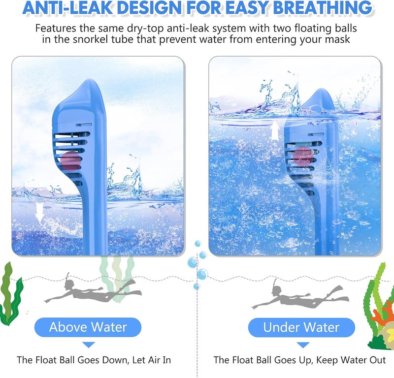 Kids Snorkel Mask Full Face, Snorkeling Gear for Kids with Camera Mount, 180 Degree Panoramic View Snorkeling Set Anti-Fog Anti-Leak - Image 4