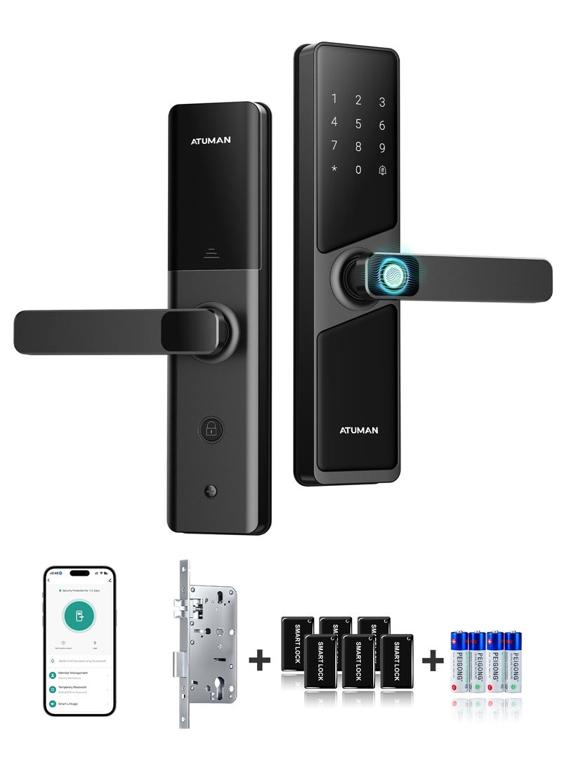 أتومن مفتاح الذكي، مفتاح الباب الذكي، مفتاح الباب بالبصمة الإصبع، تحكم عن بُعد بتطبيق تواي (Tuya)، اللون الأسود، الموديل 702ATuMan الأسود، مقبس 4585 - Image 1