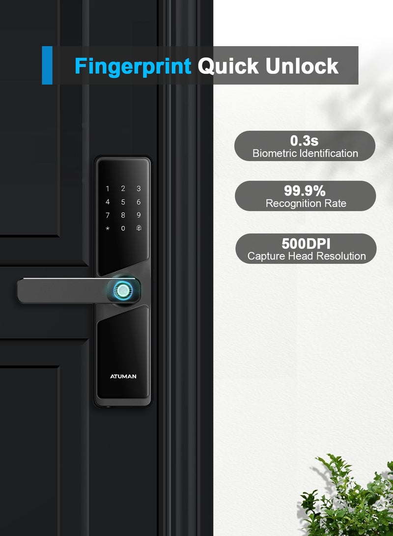 أتومن مفتاح الذكي، مفتاح الباب الذكي، مفتاح الباب بالبصمة الإصبع، تحكم عن بُعد بتطبيق تواي (Tuya)، اللون الأسود، الموديل 702ATuMan الأسود، مقبس 4585 - Image 3