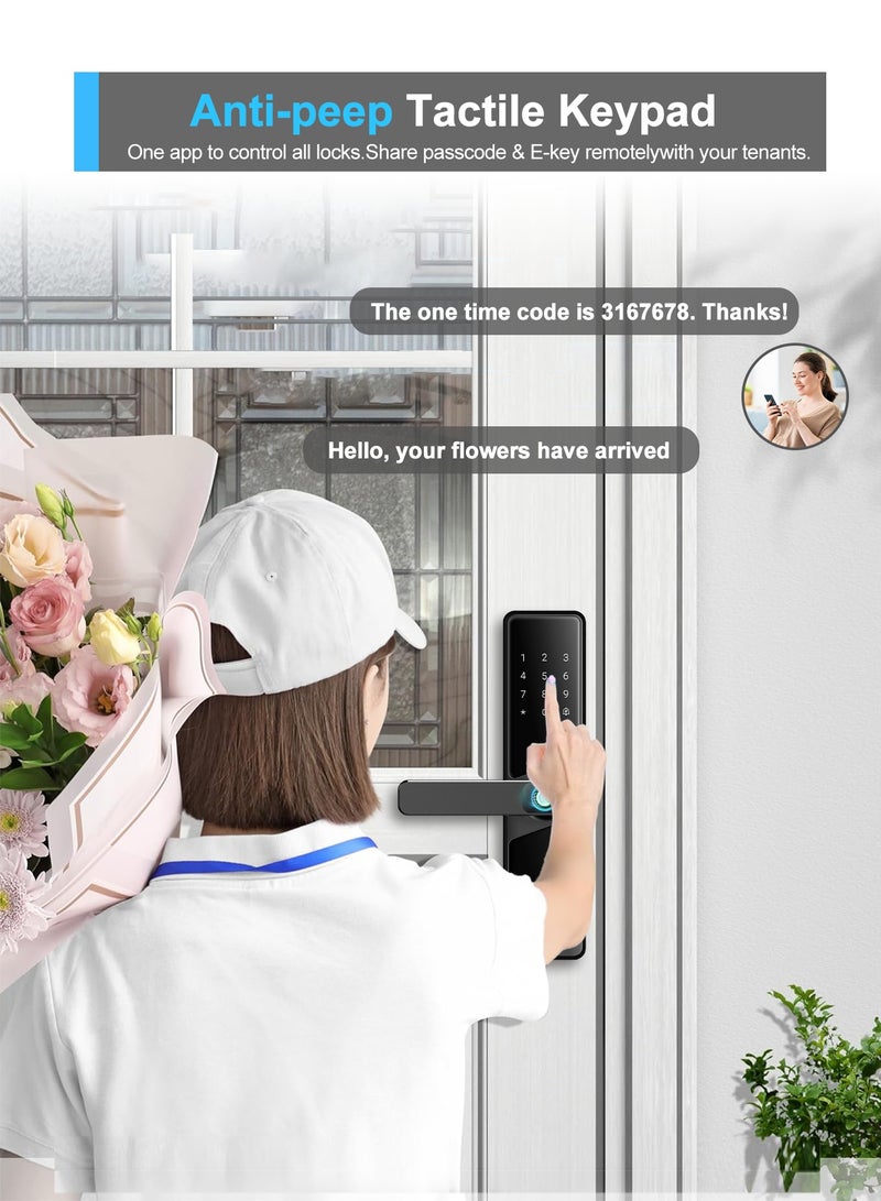 أتومن مفتاح الذكي، مفتاح الباب الذكي، مفتاح الباب بالبصمة الإصبع، تحكم عن بُعد بتطبيق تواي (Tuya)، اللون الأسود، الموديل 702ATuMan الأسود، مقبس 4585 - Image 5