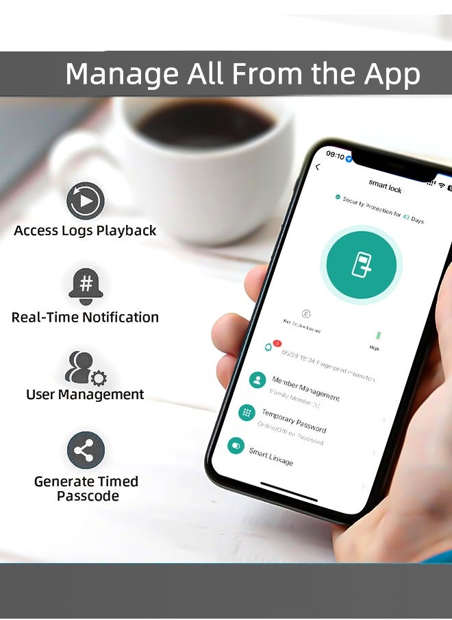 ALINK Smart Lock ,Smart door lock, Fingerprint Door Lock ,Tuya APP Remote Control,Color black, Model S05black, Mortise 6068  - Image 4