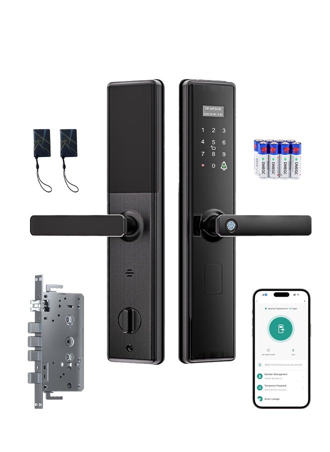 ALINK Smart Lock ,Smart door lock, Fingerprint Door Lock ,Tuya APP Remote Control,Color black, Model S05black, Mortise 6068  - Image 1