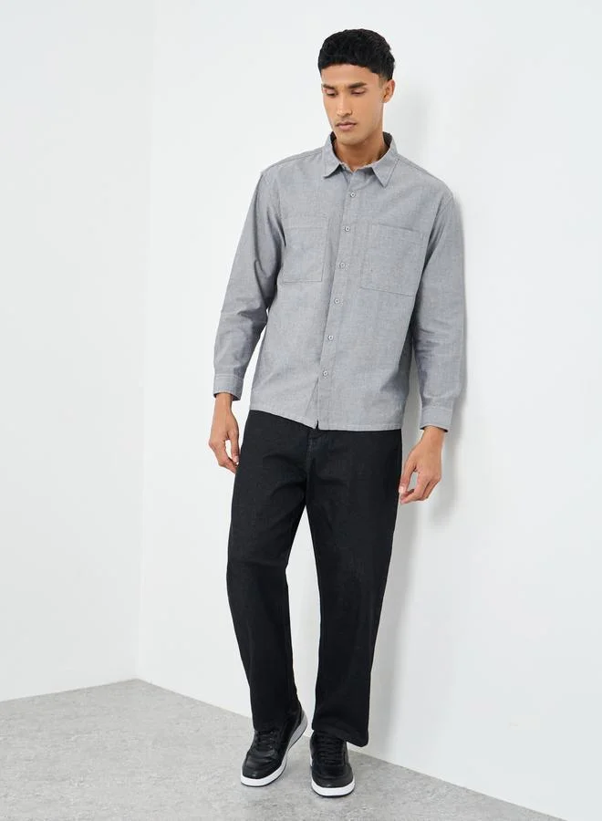 Styli Styli Grey Relaxed Fit Shirt with Double Pocket