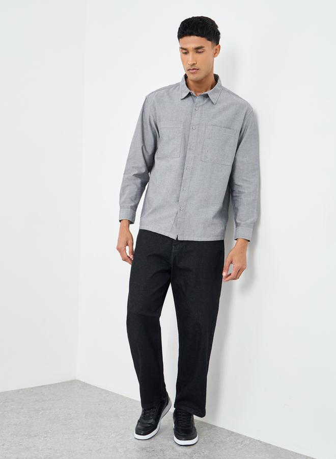 Styli Grey Relaxed Fit Shirt with Double Pocket - Image 2