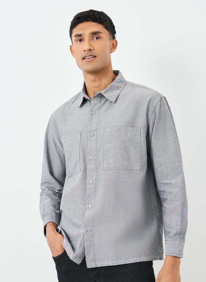 Styli Grey Relaxed Fit Shirt with Double Pocket - Image 3