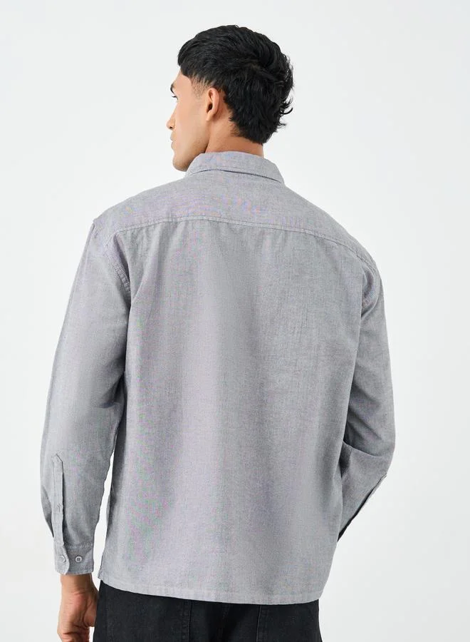 Styli Styli Grey Relaxed Fit Shirt with Double Pocket