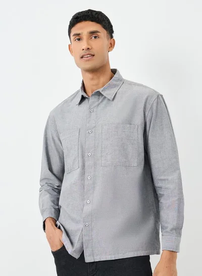 Styli Styli Grey Relaxed Fit Shirt with Double Pocket