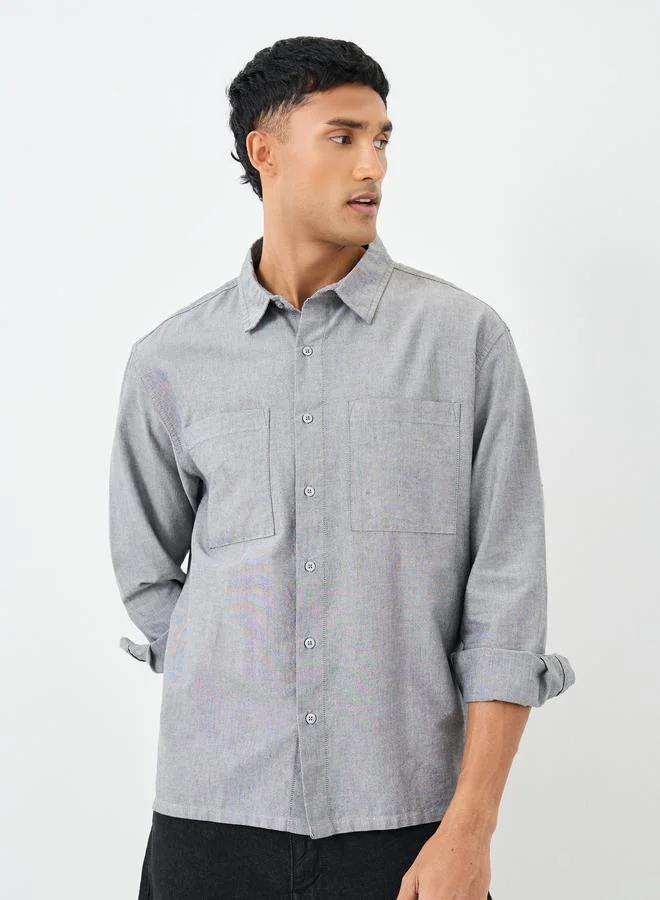 Styli Styli Grey Relaxed Fit Shirt with Double Pocket
