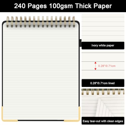 Mousbull Top Spiral Notebook, A4 Hardcover Top Bound Steno Pads, 240 Pages 100gsm College Ruled Left Handed Notebook Journal for Work, School, Meeting Writing - Black, 8.5" x 11" - Image 4
