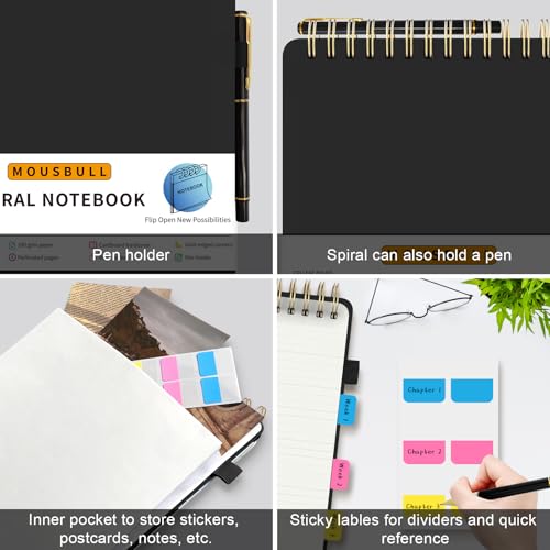 Mousbull Top Spiral Notebook, A4 Hardcover Top Bound Steno Pads, 240 Pages 100gsm College Ruled Left Handed Notebook Journal for Work, School, Meeting Writing - Black, 8.5" x 11" - Image 5