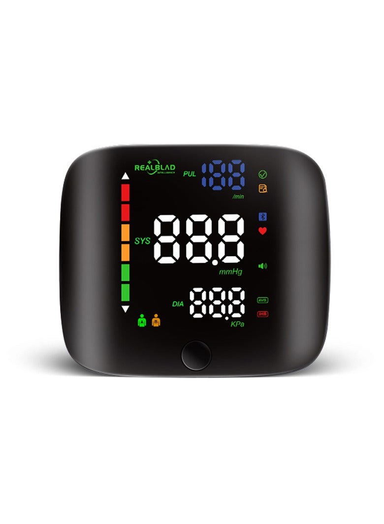 REALBLAD Blood Pressure Monitor With Arabic Voice Broadcast Rechargeable 2X99 Readings Memory Wrist BP Monitor With LED Large Display BLACK And WHITE - Image 2