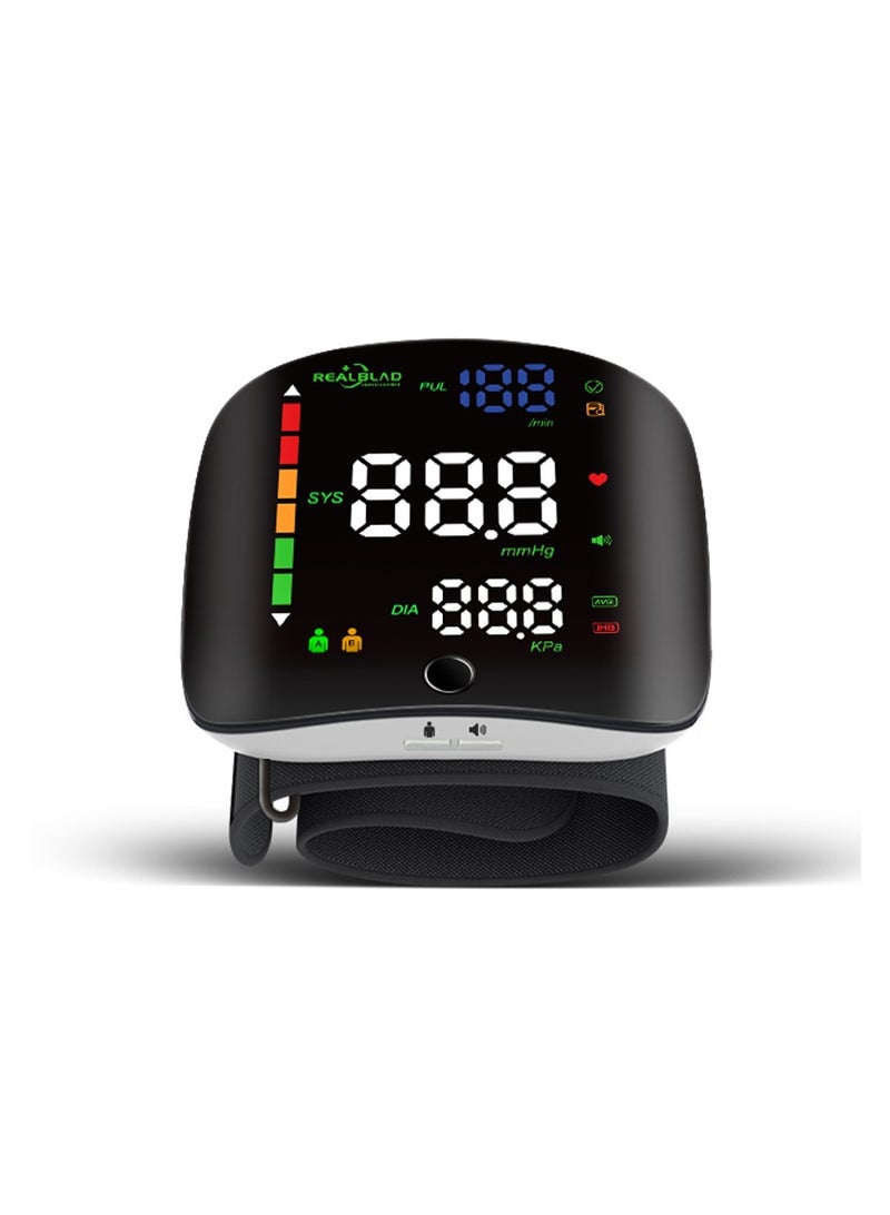 REALBLAD Blood Pressure Monitor With Arabic Voice Broadcast Rechargeable 2X99 Readings Memory Wrist BP Monitor With LED Large Display BLACK And WHITE - Image 1