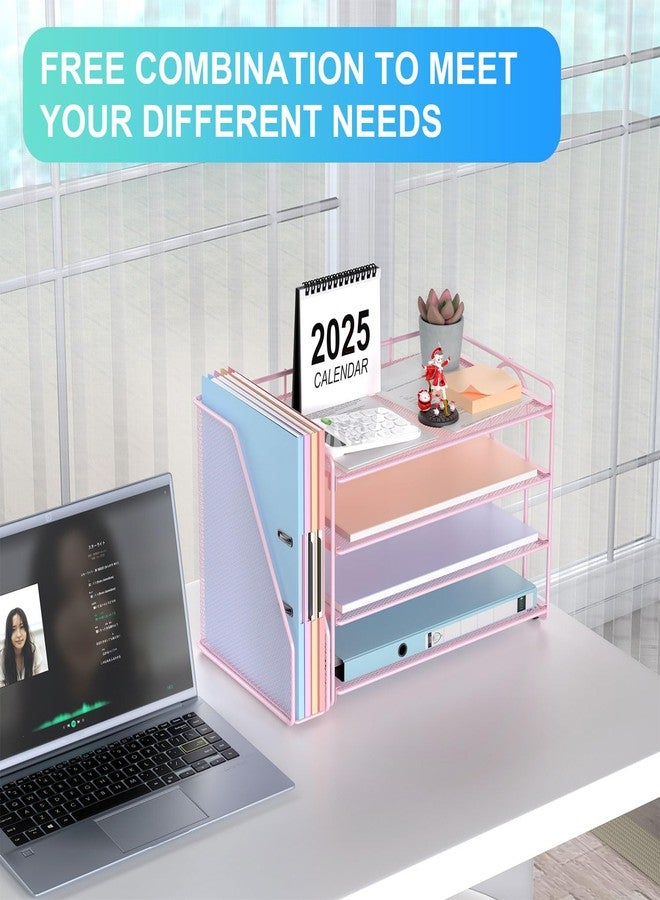 gianotter 4-Tier Paper Organizer With Magazine Holder, Desk Organizers and Accessories, Cute Desk Accessories for Women, File Organizer for Office Supplies Storag(Pink) - Image 5