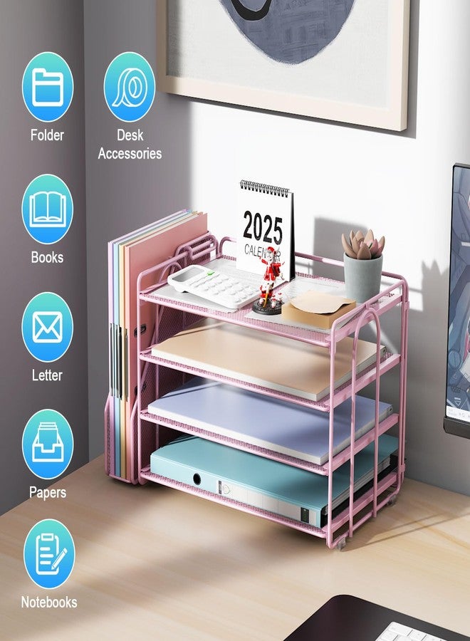 gianotter 4-Tier Paper Organizer With Magazine Holder, Desk Organizers and Accessories, Cute Desk Accessories for Women, File Organizer for Office Supplies Storag(Pink) - Image 3