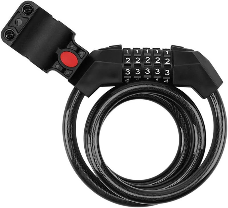 Bike Lock Cable 5-Digit Resettable Combination Coiling Cable Lock, Black, 1.2M - Image 1