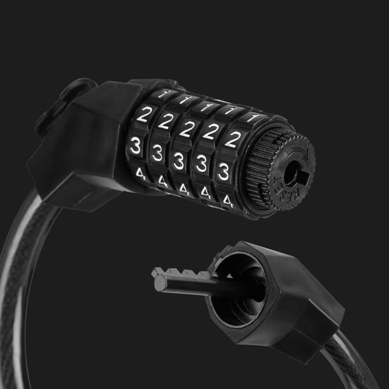 Bike Lock Cable 5-Digit Resettable Combination Coiling Cable Lock, Black, 1.2M - Image 2