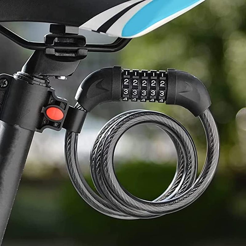 Bike Lock Cable 5-Digit Resettable Combination Coiling Cable Lock, Black, 1.2M - Image 3