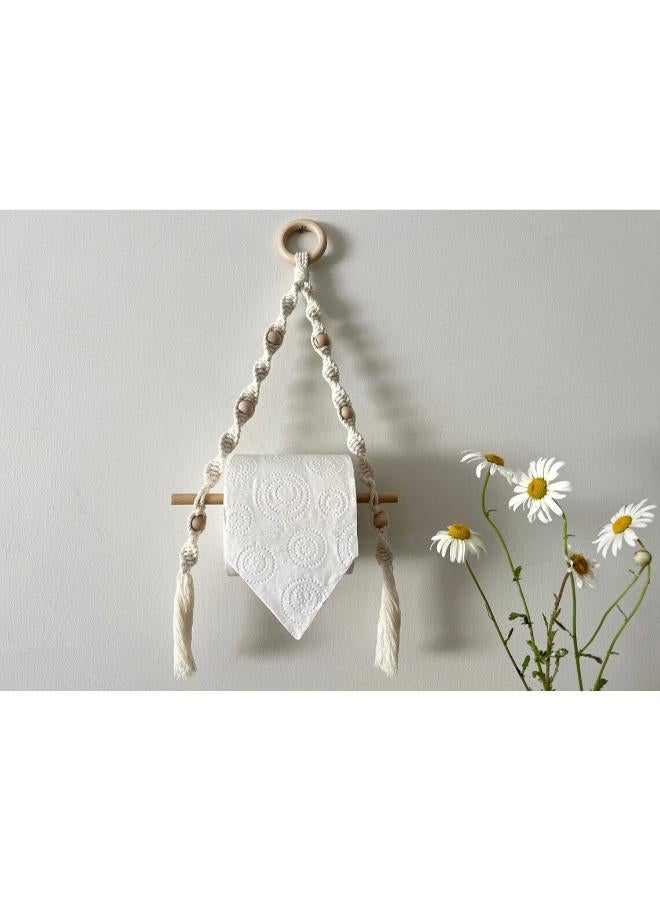 انتيكيانو حامل مناديل خارجي مكرمية من خيوط القطن، حامل ورق مكرمية يثبت على الحائط - Image 1