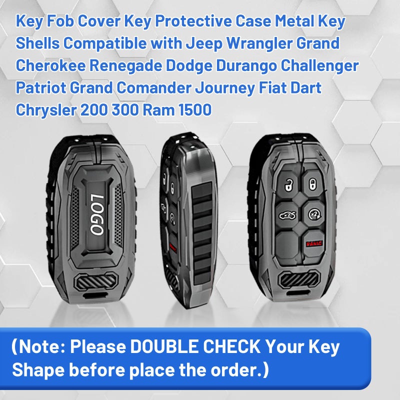 Z8 Key Fob Cover Key Protective Case Metal Key Shells Compatible with Jeep Wrangler Grand Cherokee Renegade Dodge Durango Challenger Patriot Grand Comander Journey Fiat Dart Chrysler 200 300 Ram 1500 - Image 2