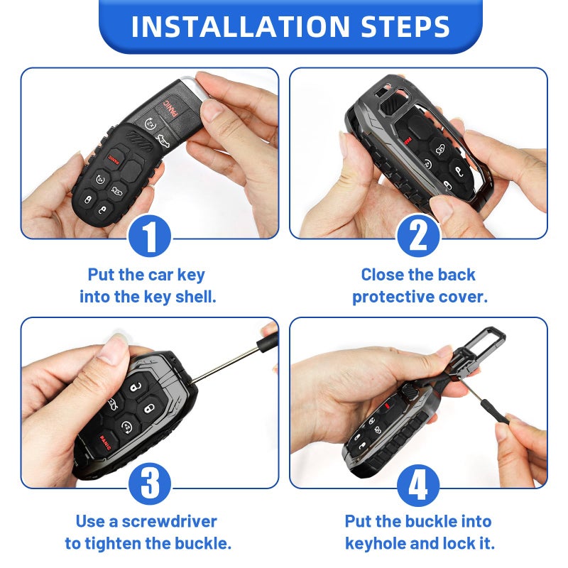Z8 Key Fob Cover Key Protective Case Metal Key Shells Compatible with Jeep Wrangler Grand Cherokee Renegade Dodge Durango Challenger Patriot Grand Comander Journey Fiat Dart Chrysler 200 300 Ram 1500 - Image 4